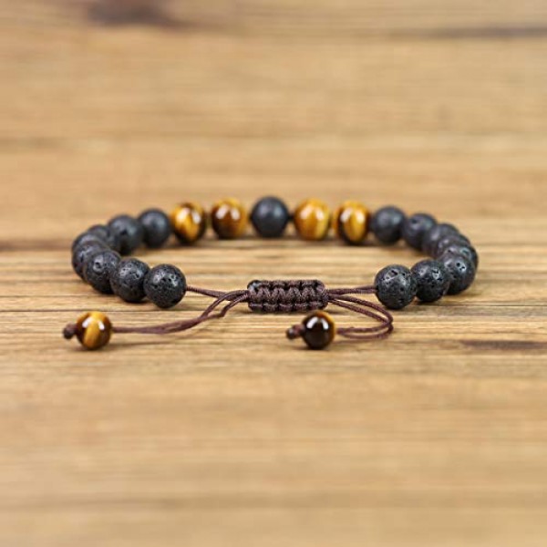 COAI 용암석과 원석으로 제작된 남성용 행운팔찌, 조절 가능