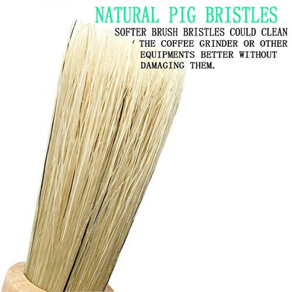 ACKLLR 커피 그라인더 청소 브러시, 무거운 나무 손잡이 및 천연 강모 나무 먼지 제거 에스프레소 브러시 ​​및 나일론 에스프레소 머신 브러시(콩 그레인용 스푼 포함