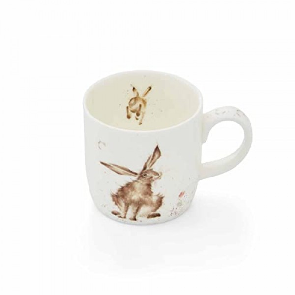 Portmeirion Royal Worcester Wrendale 디자인 Good Hare Day 머그잔 | 토끼 디자인의 14온스 대형 커피잔 | Fine Bone China로 제작 | 전자레인지 및 식기세척기 사용 가능
