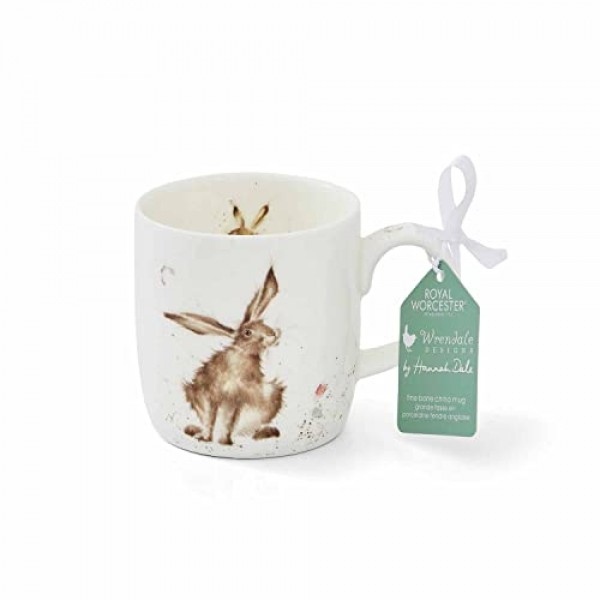Portmeirion Royal Worcester Wrendale 디자인 Good Hare Day 머그잔 | 토끼 디자인의 14온스 대형 커피잔 | Fine Bone China로 제작 | 전자레인지 및 식기세척기 사용 가능