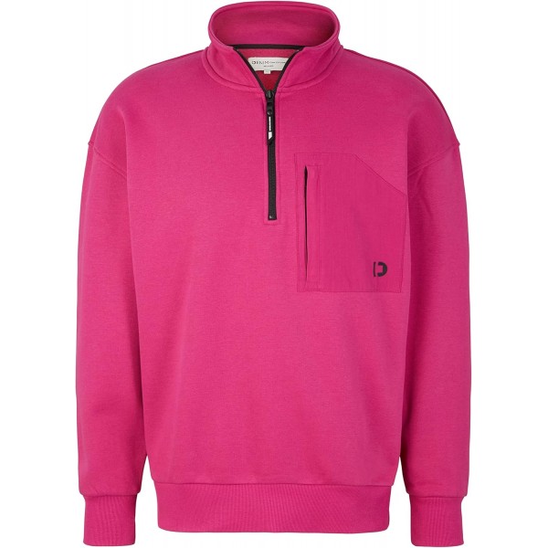 TOM TAILOR 데님 Herren Troyer 스웨트셔츠 mit Busttasche M 30601 - 퓨어 마젠타