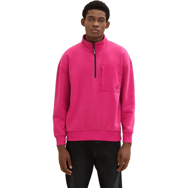 TOM TAILOR 데님 Herren Troyer 스웨트셔츠 mit Busttasche M 30601 - 퓨어 마젠타