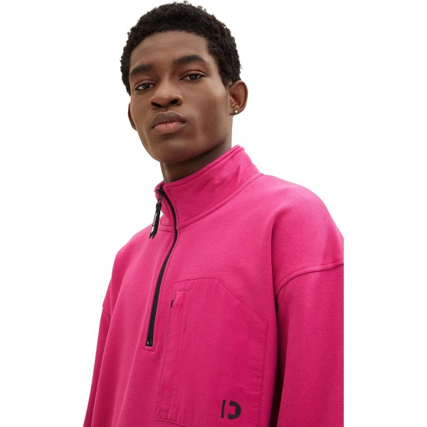 TOM TAILOR 데님 Herren Troyer 스웨트셔츠 mit Busttasche M 30601 - 퓨어 마젠타