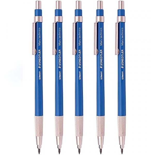 Staedtler Mars Technico 780C 기계식 리드 홀더, 초안 드로잉용 클러치 연필, 아트 스케치 샤프너(5개 팩)