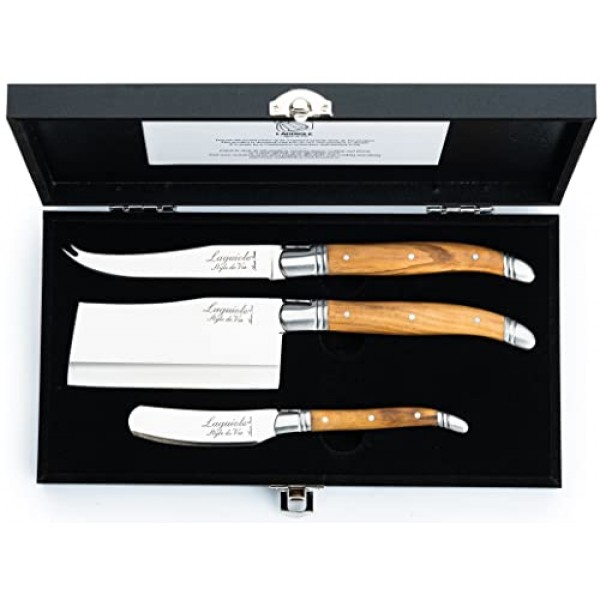 Laguiole Style de Vie 치즈 칼, 럭셔리 라인, 올리브 우드, 3개 세트, 선물 상자 포함