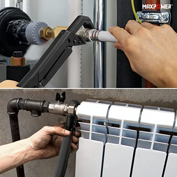 MAXPOWER 스웨덴 파이프 렌치, 12인치 조정 가능한 스웨덴 파이프 스패너 배관공 스패너 스틸슨(90° 각도 조 포함), 최대 개방 용량 1.5