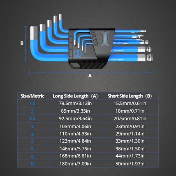VORXEON 9PCS 알렌 렌치 육각 키 세트 1.5mm-10mm, 미터법 긴 볼 엔드 알렌 키 세트 자전거 오토바이 수리 가구 조립 가정용 DIY에 대한 보이는 코딩이있는 L 키