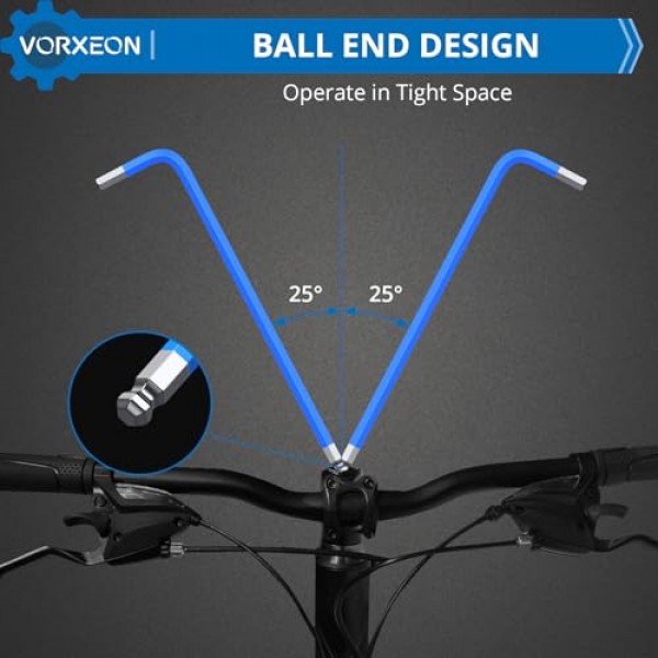 VORXEON 9PCS 알렌 렌치 육각 키 세트 1.5mm-10mm, 미터법 긴 볼 엔드 알렌 키 세트 자전거 오토바이 수리 가구 조립 가정용 DIY에 대한 보이는 코딩이있는 L 키