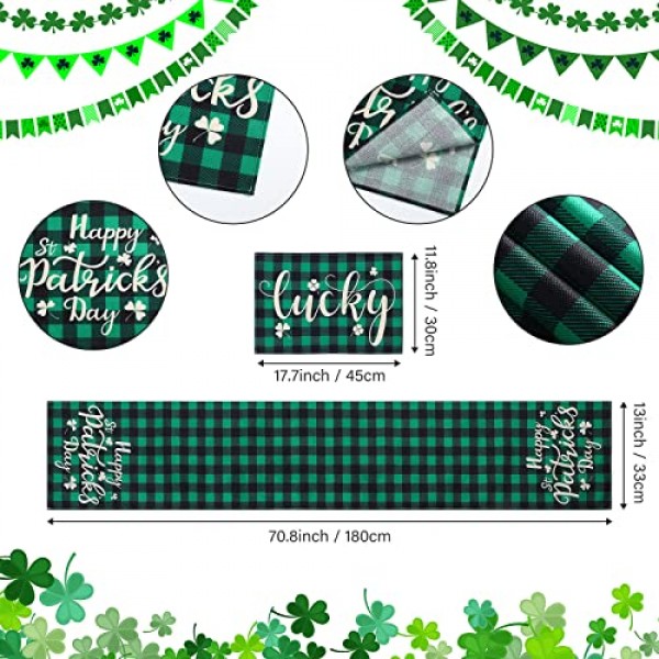 성 패트릭의 날 테이블 러너 플레이스 매트 7개, 식탁용 토끼풀 해피 홀리데이 장식, 아일랜드 파티용 빈티지 소박한 농가 행운의 테이블 매트 세트(복고풍 스타일)