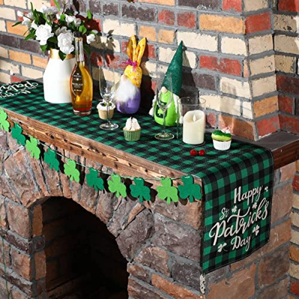 성 패트릭의 날 테이블 러너 플레이스 매트 7개, 식탁용 토끼풀 해피 홀리데이 장식, 아일랜드 파티용 빈티지 소박한 농가 행운의 테이블 매트 세트(복고풍 스타일)