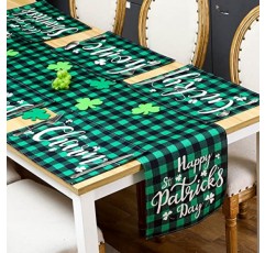 성 패트릭의 날 테이블 러너 플레이스 매트 7개, 식탁용 토끼풀 해피 홀리데이 장식, 아일랜드 파티용 빈티지 소박한 농가 행운의 테이블 매트 세트(복고풍 스타일)