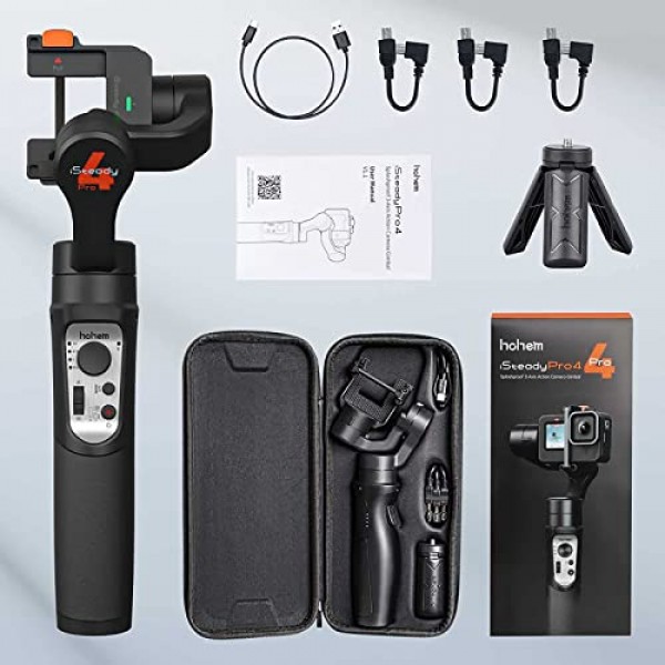 Hohem iSteady Pro 4 Gopro Hero 11/10/9/8/7/6/5용 3축 짐벌 안정기, DJI OSMO 액션과 호환되는 휴대용 삼각대 마운트, Insta360 ONE R, 손떨림 방지 무선 제어 지원, IPX4 스플래시 방지