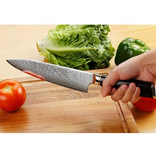 Sunlong 요리사의 칼 8 인치 Gyuto 일본 다마스커스 천연 납나무 손잡이 호두 나무 칼집 플란넬 칼 가방