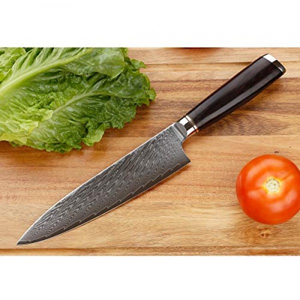 Sunlong 요리사의 칼 8 인치 Gyuto 일본 다마스커스 천연 납나무 손잡이 호두 나무 칼집 플란넬 칼 가방