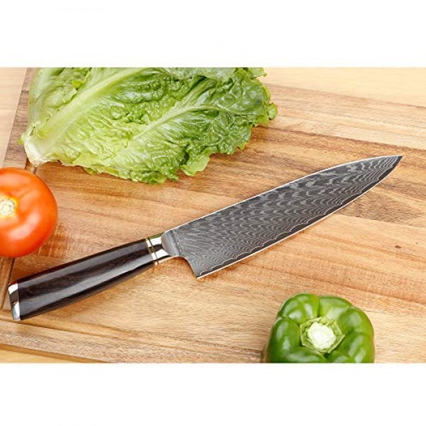 Sunlong 요리사의 칼 8 인치 Gyuto 일본 다마스커스 천연 납나무 손잡이 호두 나무 칼집 플란넬 칼 가방