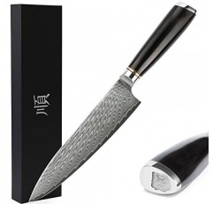 Sunlong 요리사의 칼 8 인치 Gyuto 일본 다마스커스 천연 납나무 손잡이 호두 나무 칼집 플란넬 칼 가방