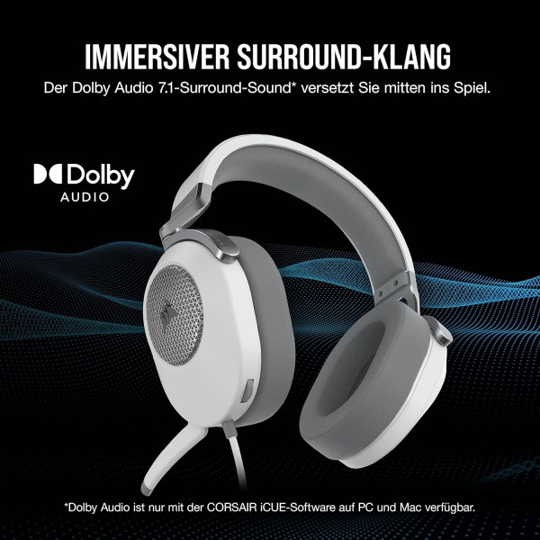 Corsair HS65 서라운드 게임용 헤드셋(인조 가죽 메모리 폼 이어컵, PC 및 Mac용 Dolby Audio 7.1 서라운드 사운드, SonarWorks SoundID, 다중 플랫폼 호환성) 흰색, 원 사이즈 HS65 SURROU