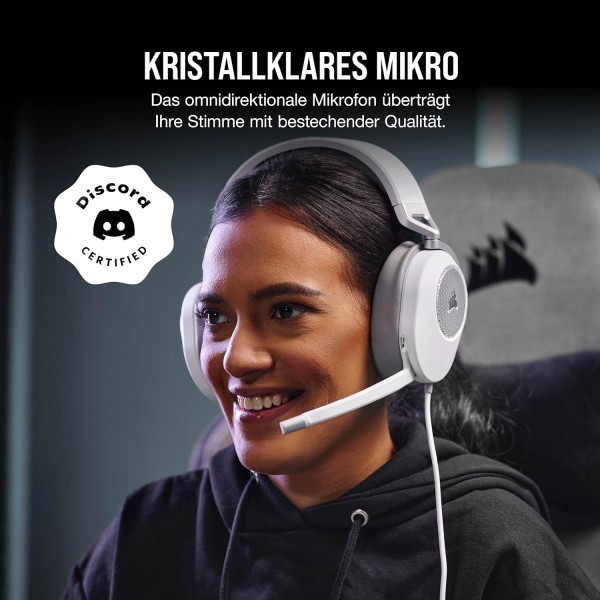 Corsair HS65 서라운드 게임용 헤드셋(인조 가죽 메모리 폼 이어컵, PC 및 Mac용 Dolby Audio 7.1 서라운드 사운드, SonarWorks SoundID, 다중 플랫폼 호환성) 흰색, 원 사이즈 HS65 SURROU