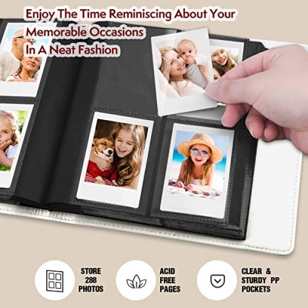 Fujifilm Instax Mini 즉석 카메라용 2x3 사진 앨범, 288 포켓 Fujifilm Instax Mini 12 11 evo 9 40 8 7 Evo LiPlay 즉석 카메라용 미니 사진 앨범, 흰색