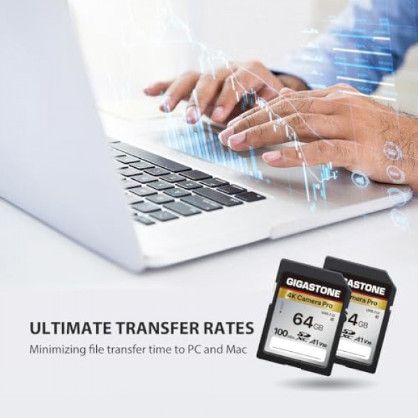 Gigastone 64GB 5팩 SD 카드 V30 SDXC 메모리 카드 Canon Nikon Sony Pentax Kodak Olympus Panasonic 디지털 카메라와 호환되는 고속 4K Ultra HD UHD 비디오, 미니 케이스 5개 포함