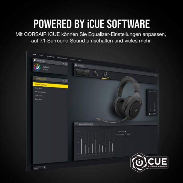 Corsair HS70 Pro 무선 게임용 헤드셋(7.1 서라운드 사운드, 초저지연, 12미터 범위, 깃털처럼 가벼운 디자인, 탈착식 소음 제거 마이크, PC 및 PS4용) 카본, 블랙