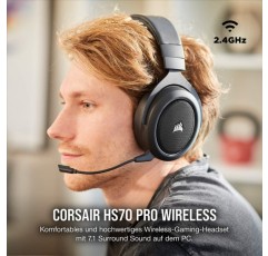 Corsair HS70 Pro 무선 게임용 헤드셋(7.1 서라운드 사운드, 초저지연, 12미터 범위, 깃털처럼 가벼운 디자인, 탈착식 소음 제거 마이크, PC 및 PS4용) 카본, 블랙