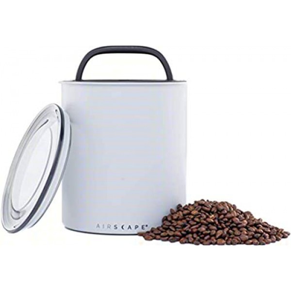 행성 디자인 Airscape 스테인레스 스틸 커피 용기 | 식품 저장 용기 | 특허받은 밀폐 뚜껑 | 과도한 공기를 밀어내 식품 신선도 유지(중간, 무광택 흰색)