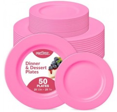 Prestee 50개 분홍색 플라스틱 접시 - 플라스틱 디너 접시(10