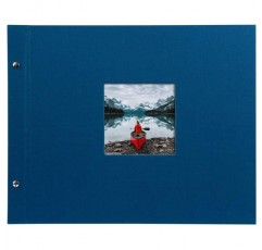 창 컷아웃이 있는 goldbuch 28895 스크류 앨범, Bella Vista, 39 x 31 cm, 글라신지 칸막이가 있는 흰색 40페이지의 사진 앨범, 확장 가능한 앨범, 리넨으로 만든 사진첩, 파란색