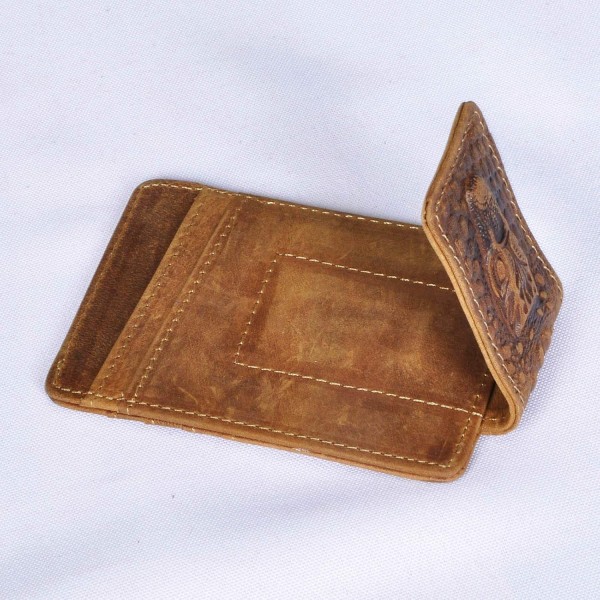 Le'aokuu 달러 클립 머니 클립 신용 카드 케이스가 있는 남성용 정품 가죽 지갑 1058 (1058 Tan Crocodile)