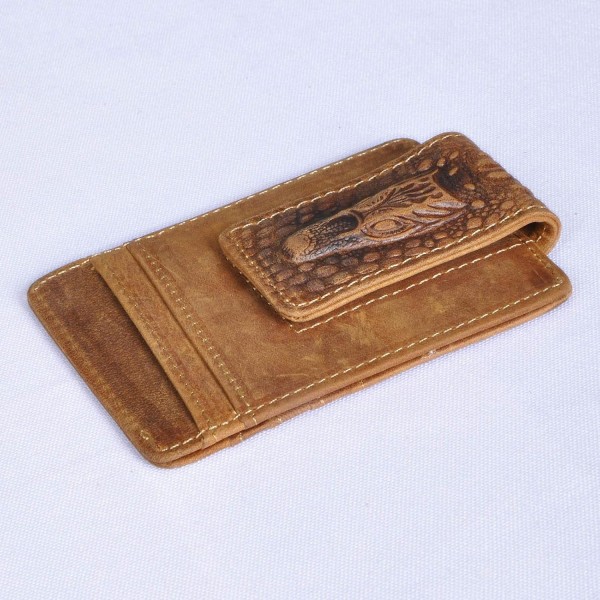 Le'aokuu 달러 클립 머니 클립 신용 카드 케이스가 있는 남성용 정품 가죽 지갑 1058 (1058 Tan Crocodile)