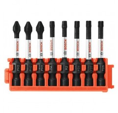 BOSCH CCSV208 8피스 모듬 세트 2인치. 맞춤형 케이스 시스템용 클립이 포함된 Impact Tough Phillips, Square 및 Torx 전원 비트