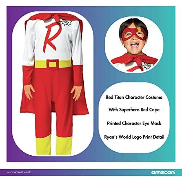 Amscan 9908555 Child Boys 공식 Ryan's World 라이센스 Red Titan 팬시 드레스 의상(6-8세)