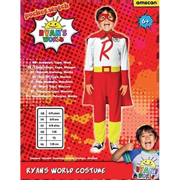 Amscan 9908555 Child Boys 공식 Ryan's World 라이센스 Red Titan 팬시 드레스 의상(6-8세)