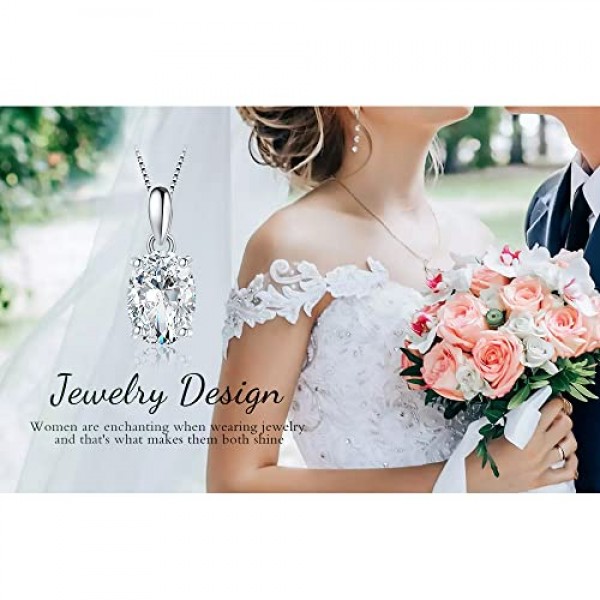JewelryPalace 타원형 1ct 2ct Moissanite 체인 펜던트, 시뮬레이션 다이아몬드 신부용 주얼리 세트, 여성용 925 실버 목걸이, 스톤, 주얼리 여아 여성 로즈 골드 45 cm