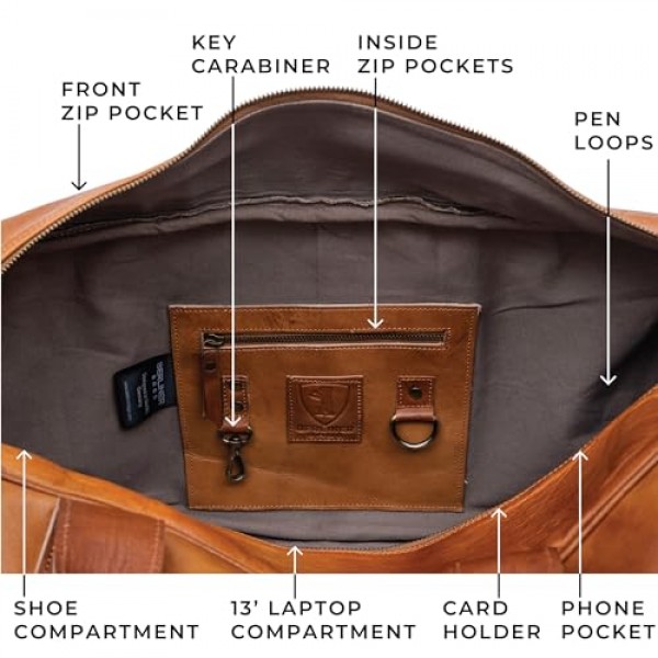 베를리너 백 빈티지 위켄더 Austin XL, 가죽 신발 수납칸 포함, 여성 및 남성용 여행 가방 - 브라운 브라운 Xl