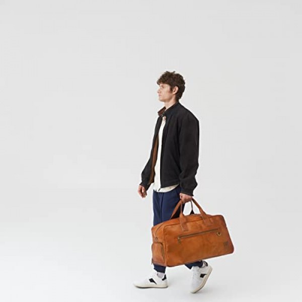 베를리너 백 빈티지 위켄더 Austin XL, 가죽 신발 수납칸 포함, 여성 및 남성용 여행 가방 - 브라운 브라운 Xl