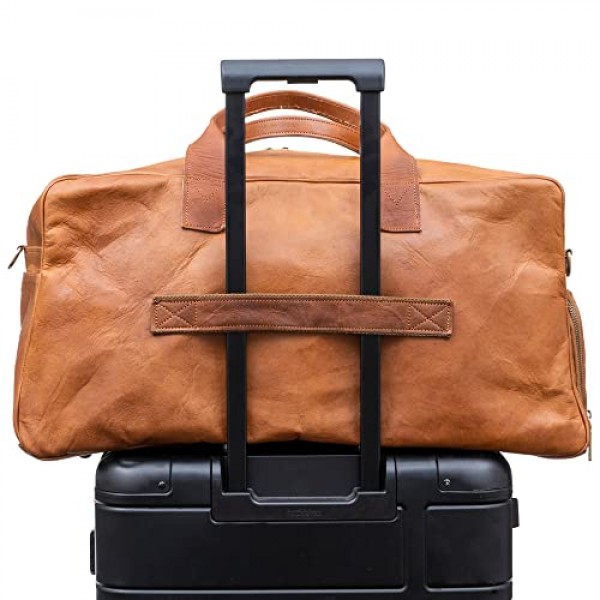 베를리너 백 빈티지 위켄더 Austin XL, 가죽 신발 수납칸 포함, 여성 및 남성용 여행 가방 - 브라운 브라운 Xl