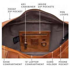 베를리너 백 빈티지 위켄더 Austin XL, 가죽 신발 수납칸 포함, 여성 및 남성용 여행 가방 - 브라운 브라운 Xl