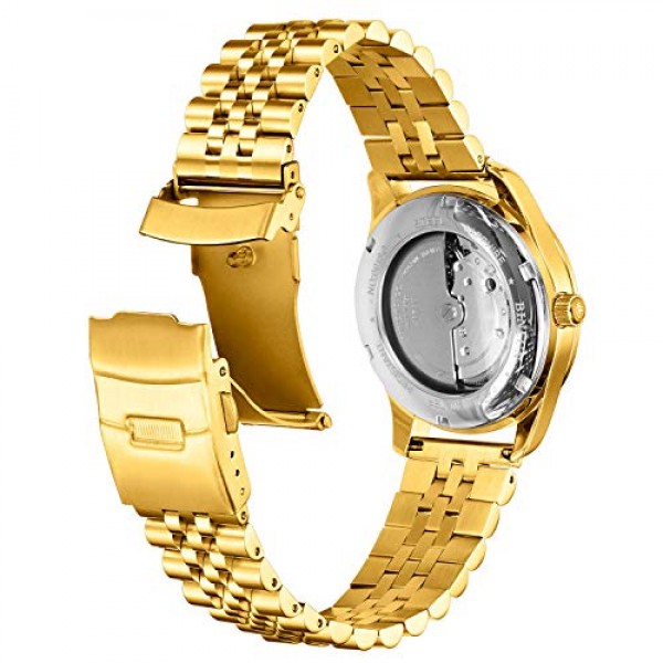 BINLUN 스테인레스 스틸 시계 밴드 교체용 금속 시계 스트랩(남성용 이중 잠금 접이식 걸쇠 포함) 18mm 20mm 22mm 24mm 26mm 실버, 골드, 블랙, 로즈 골드, 2톤