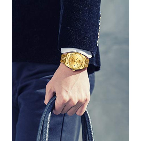 BINLUN 스테인레스 스틸 시계 밴드 교체용 금속 시계 스트랩(남성용 이중 잠금 접이식 걸쇠 포함) 18mm 20mm 22mm 24mm 26mm 실버, 골드, 블랙, 로즈 골드, 2톤