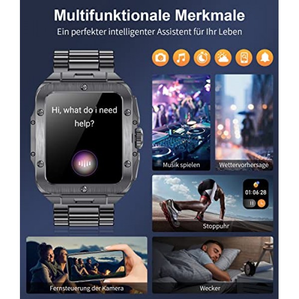 LIGE 스마트워치 안드로이드 및 iOS용 남성용 블루투스 통화 음악 음성 채팅 350mAh 스마트워치 1.85인치 터치스크린 스포츠 피트니스 트래커 흑인 남성 스마트워치 심박