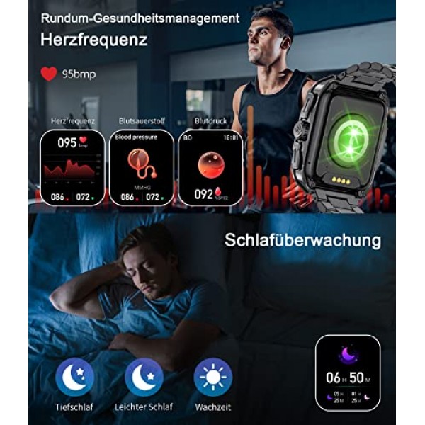 LIGE 스마트워치 안드로이드 및 iOS용 남성용 블루투스 통화 음악 음성 채팅 350mAh 스마트워치 1.85인치 터치스크린 스포츠 피트니스 트래커 흑인 남성 스마트워치 심박