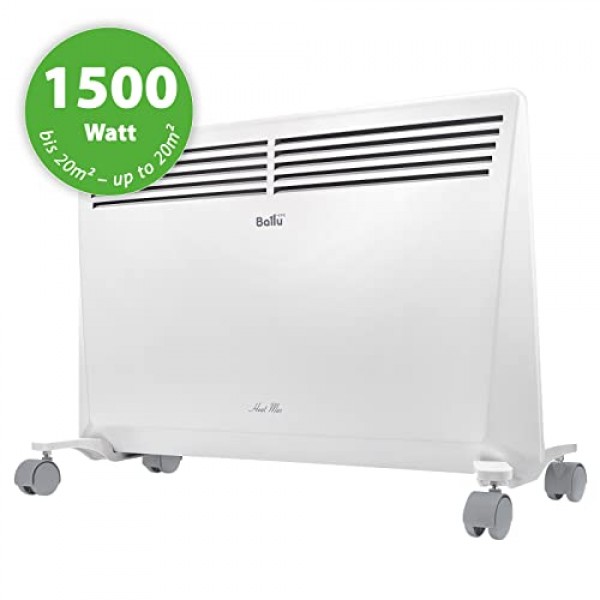 Ballu Heat Max 대류 히터, 전기 라디에이터 1500W, 난방 전기 벽 히터, 바퀴 위의 스탠딩 장치, 주간 프로그램, 타이머, 전기 대류 히터