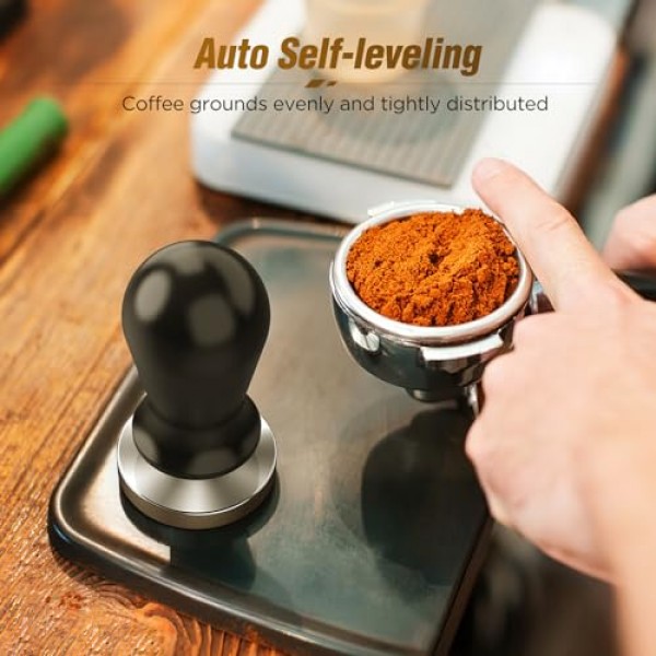 58mm 에스프레소 커피 탬퍼 세트 - 보정된 스프링 장착 에스프레소 탬퍼 304 스테인레스 스틸 그라운드 탬퍼는 Breville Portafilter에 적합 바리스타 홈 커피용 에스프레소 