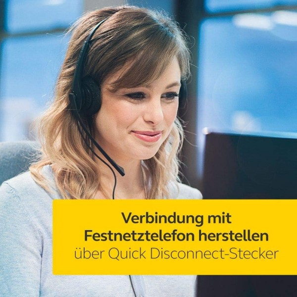 Jabra Biz 1500 퀵 디스커넥트 온이어 스테레오 헤드셋 - 잡음 제거 마이크가 장착된 유선 헤드폰 및 데스크폰용 볼륨 스파이크 보호, 블랙 스테레오 퀵 디스커넥트