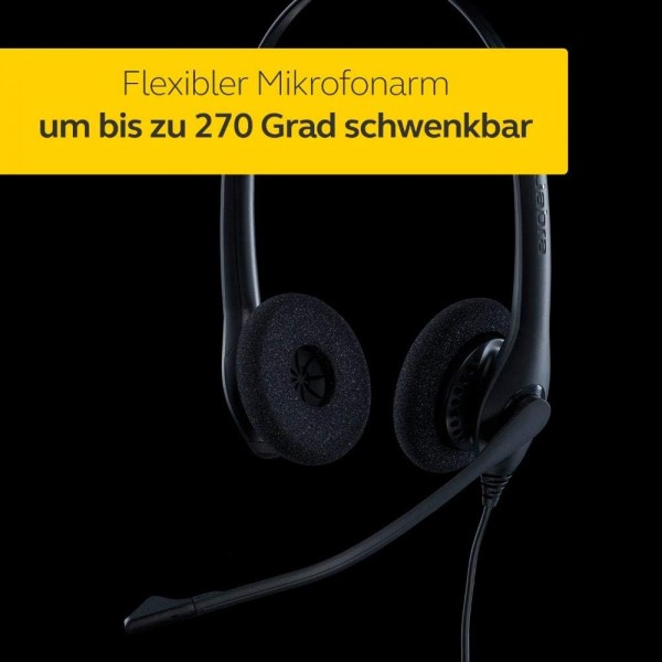 Jabra Biz 1500 퀵 디스커넥트 온이어 스테레오 헤드셋 - 잡음 제거 마이크가 장착된 유선 헤드폰 및 데스크폰용 볼륨 스파이크 보호, 블랙 스테레오 퀵 디스커넥트