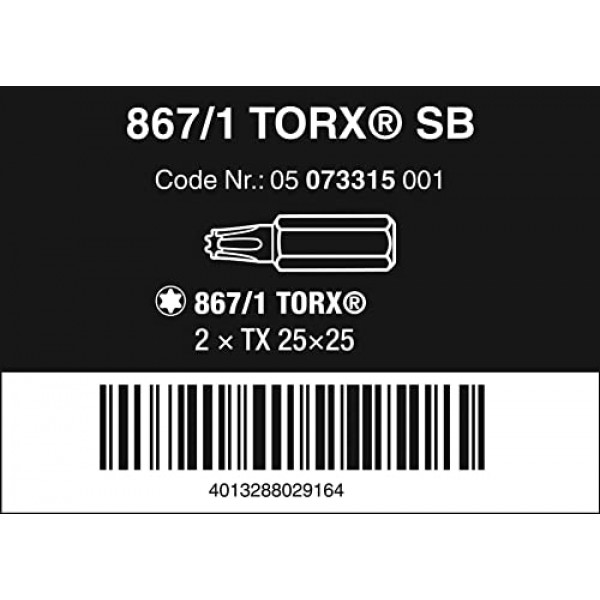 WERA 05073315001 867/1 SB TORX® 비트, TX 25 x 25mm, 2개