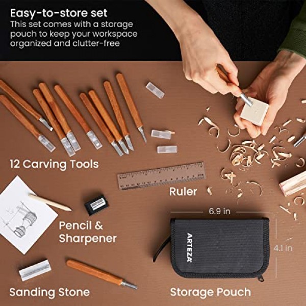 Arteza 나무 조각 도구 키트, 강철 노즐이 있는 체리 나무 조각 도구 12개, DIY 프로젝트용 공예 용품