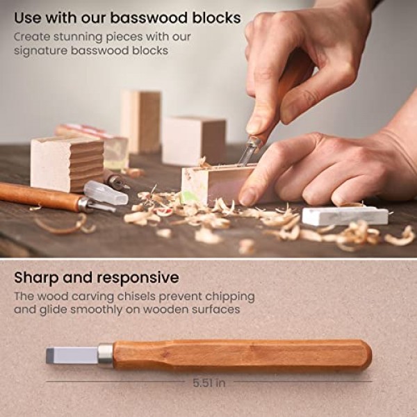 Arteza 나무 조각 도구 키트, 강철 노즐이 있는 체리 나무 조각 도구 12개, DIY 프로젝트용 공예 용품